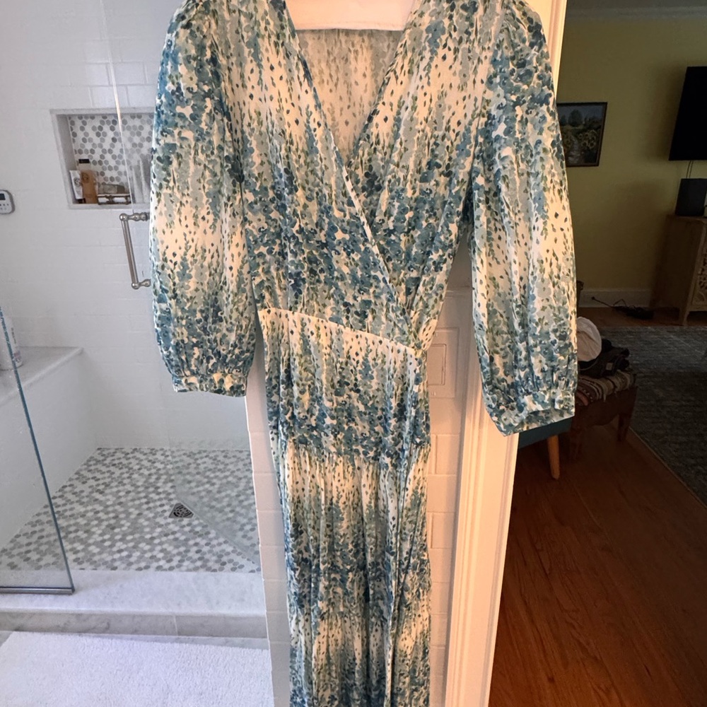 Christy Dawn The Noah Wrap Maxi Dress Blue Floral Morning Gladiola Size S - Picture 5 of 6